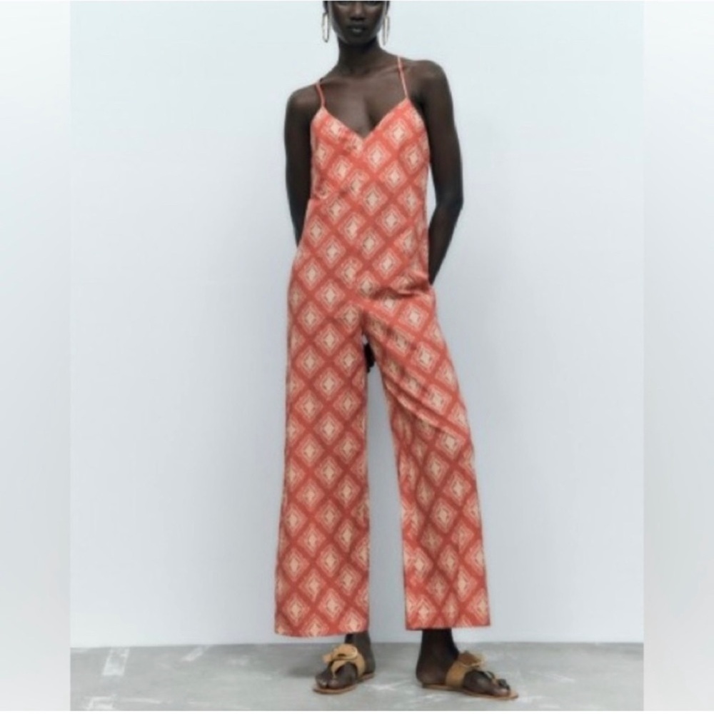 Zara The Jami Orange Jumpsuit Boho Country Cotton Resort Chic S‎